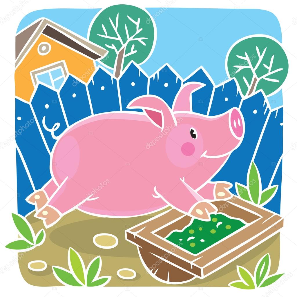 Children vector illustration of little pig