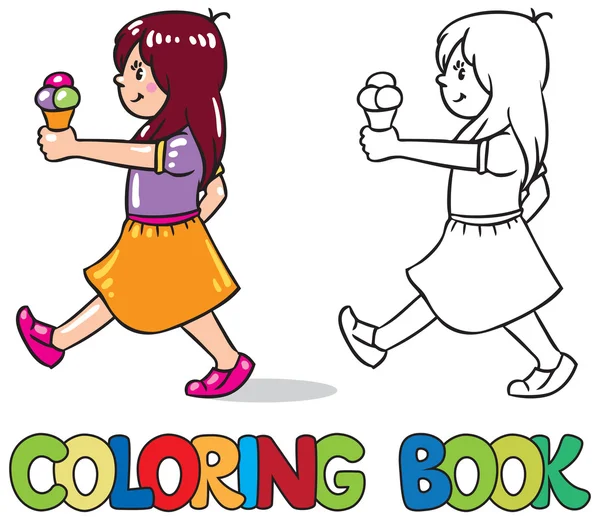 Girl with ice cream. Coloring book — Stock Vector