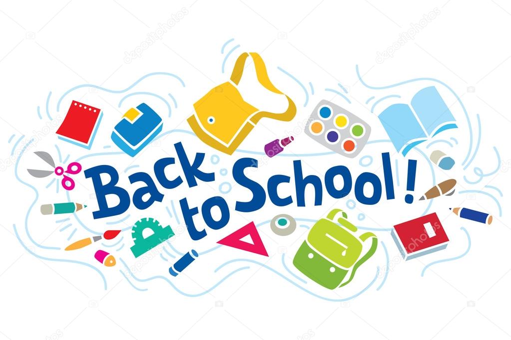 Vector illustration or design template of  logo or lettering Back to School with education supplies and doodle lines