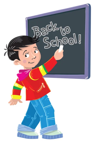 Schoolboy scrive Back to School — Vettoriale Stock