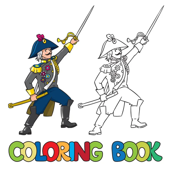 Valiente general o oficial con espada. Libro para colorear — Vector de stock