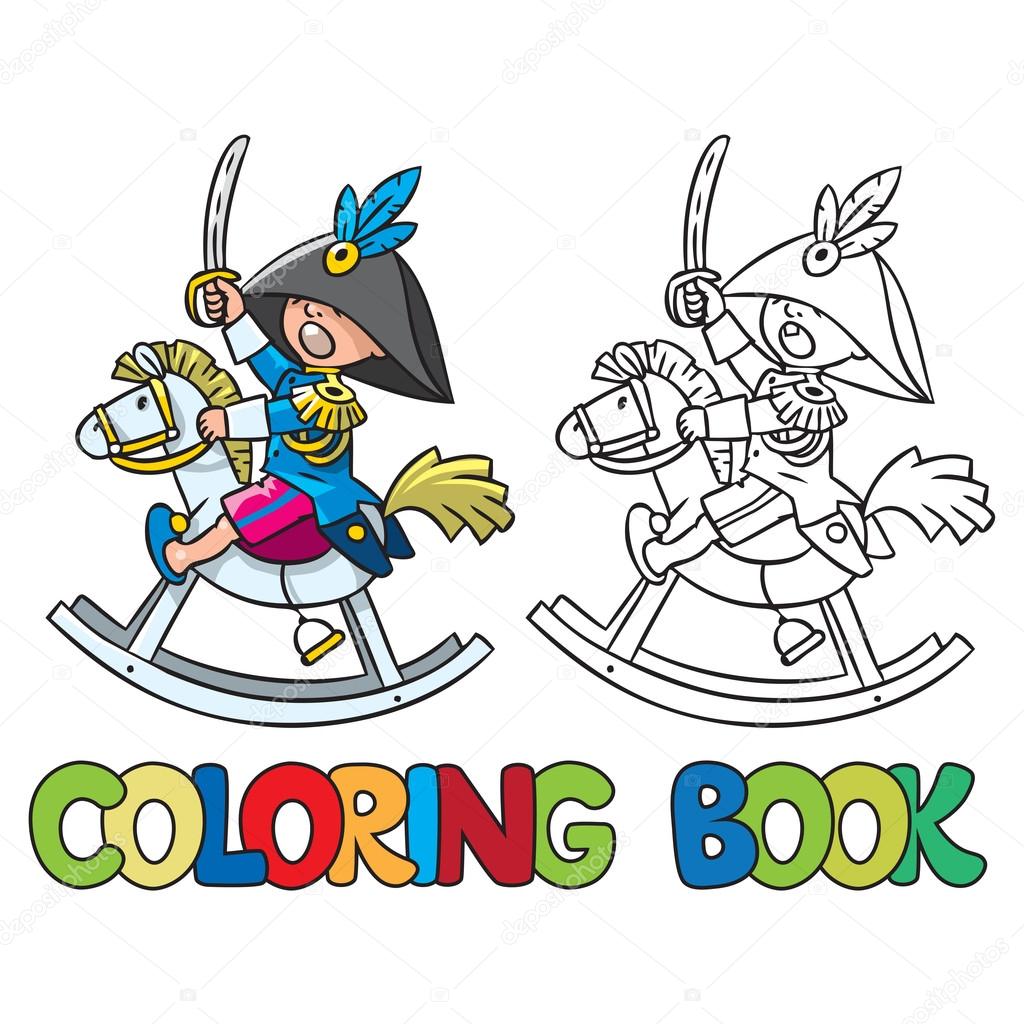 Brave gar§on sur cheval de bois Livre de coloriage — Image Brave gar§on sur cheval de bois Livre de coloriage – Illustration