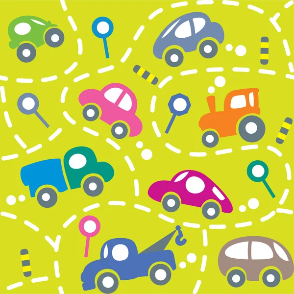 Cars on the road. Seamless pattern. — Stock Vector