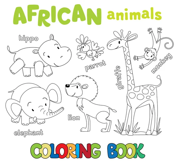 Libro para colorear de animales africanos divertidos — Archivo Imágenes Vectoriales