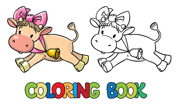Libro para colorear de pequeña vaca divertida o ternera — Vector de stock