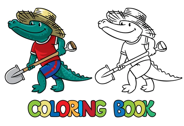 Un cultivateur de crocodiles. Livre à colorier — Image vectorielle