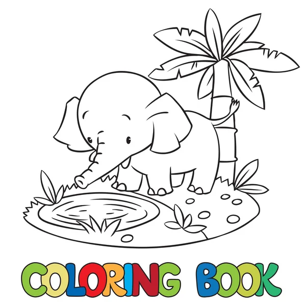 Livre à colorier de petit éléphant drôle ou jumbo — Image vectorielle