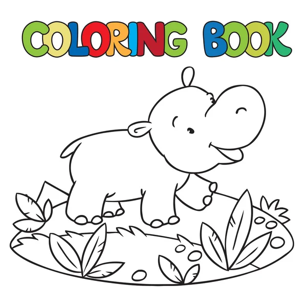 Coloring book of little funny hippo — Stock Vector