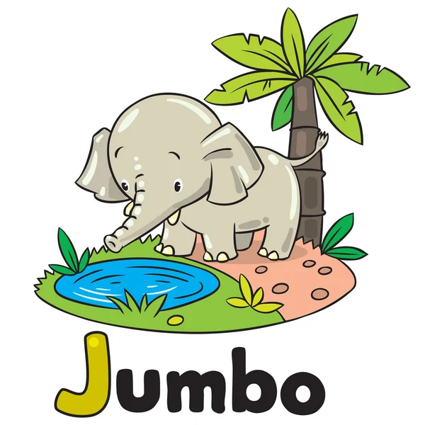 Weinig grappige olifant of jumbo. Alfabet J — Stockvector