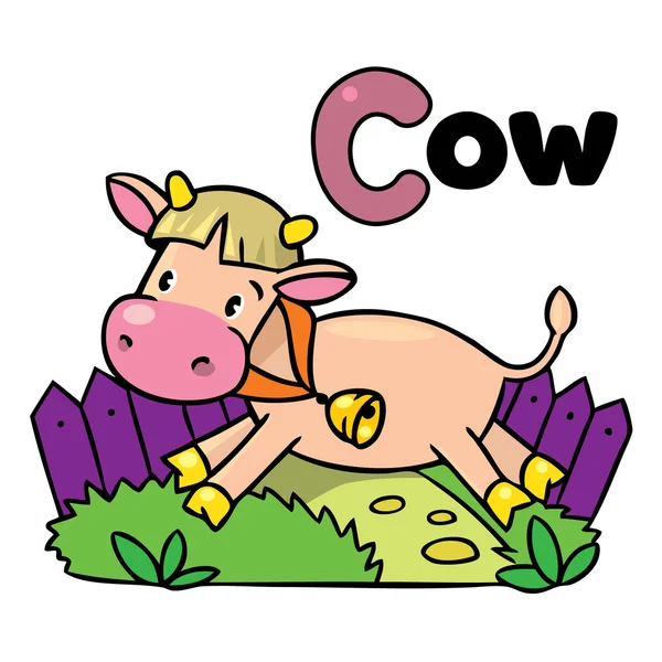 Little funny cow or calf, for ABC. Alphabet C — Stock Vector