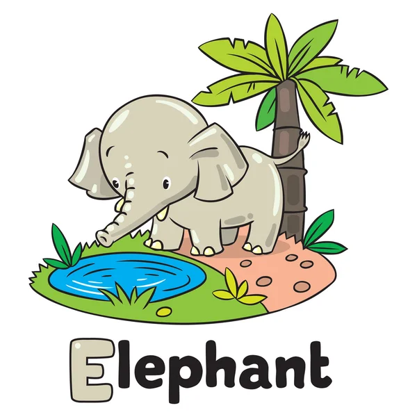 Piccolo elefante divertente o jumbo. Alfabeto E — Vettoriale Stock