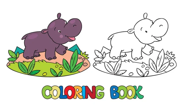 Libro para colorear de poco divertido hipopótamo — Vector de stock