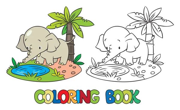 Libro para colorear de pequeño elefante divertido o jumbo — Vector de stock