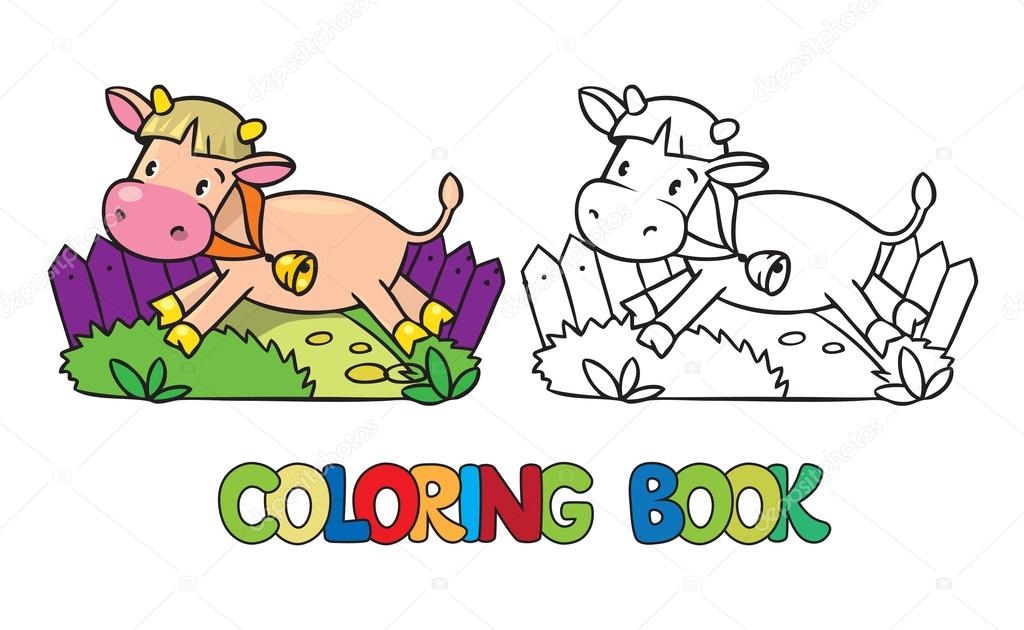 Coloring book of little funny cow or calf
