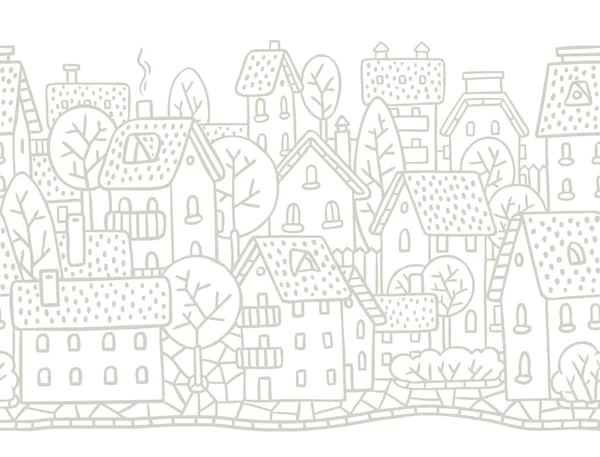 Cidade padrão horizontalmente sem costura com telhados Ilustrações De Stock Royalty-Free