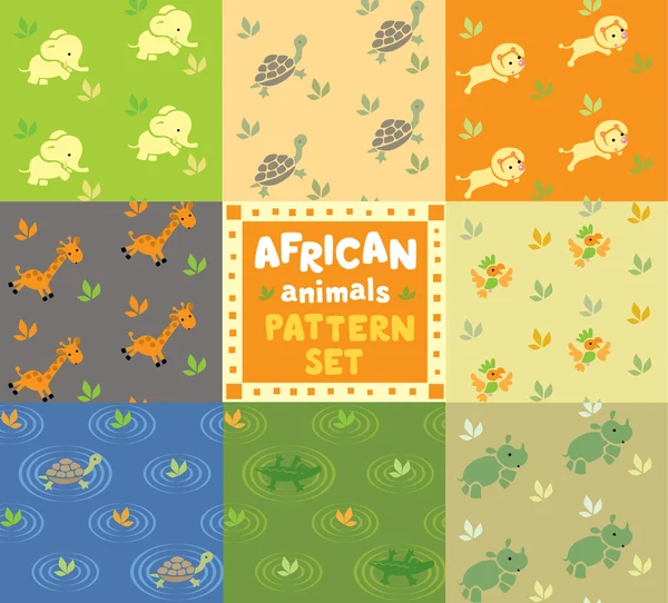 Conjunto de patrón sin costuras con divertidos animales africanos — Vector de stock