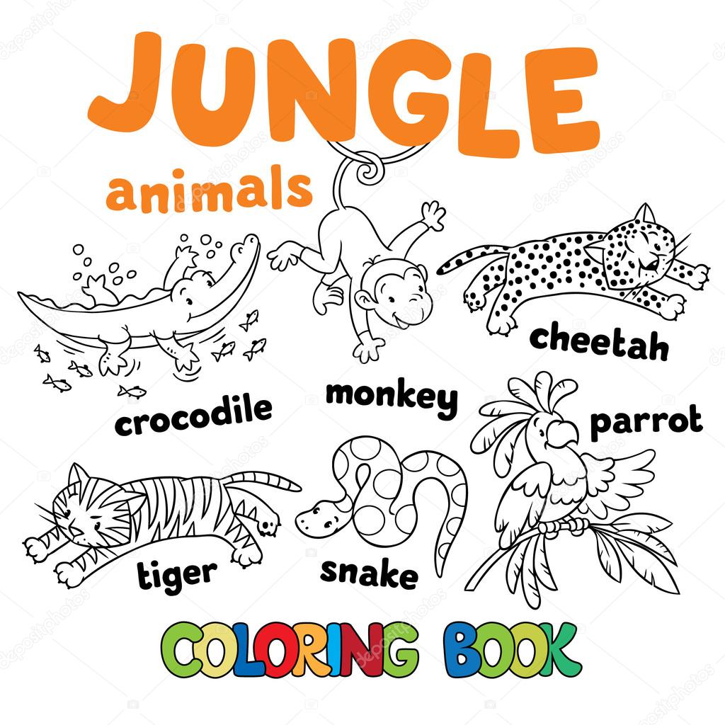 Download Set Of Funny Jungle Animals Coloring Book Stock Vector Image By C Passengerz 90108188