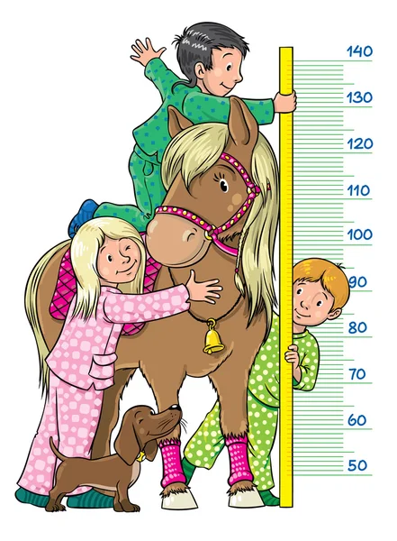 子供とポニーとメートルの壁 — ストックベクタ