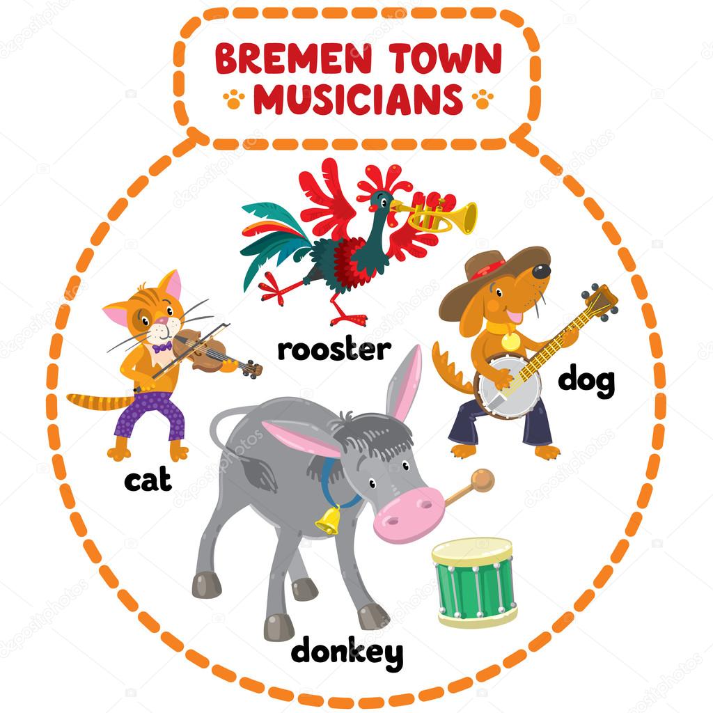 Bremen Town Musicians cartoon set
