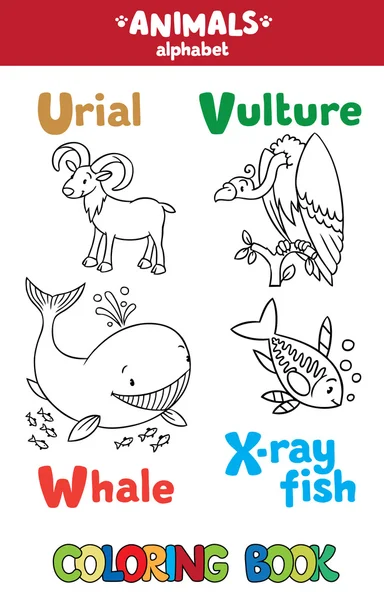 Alfabeto de animales o ABC. Libro para colorear — Vector de stock