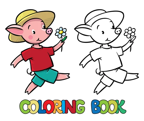 Caminando pequeño libro para colorear lechón — Vector de stock