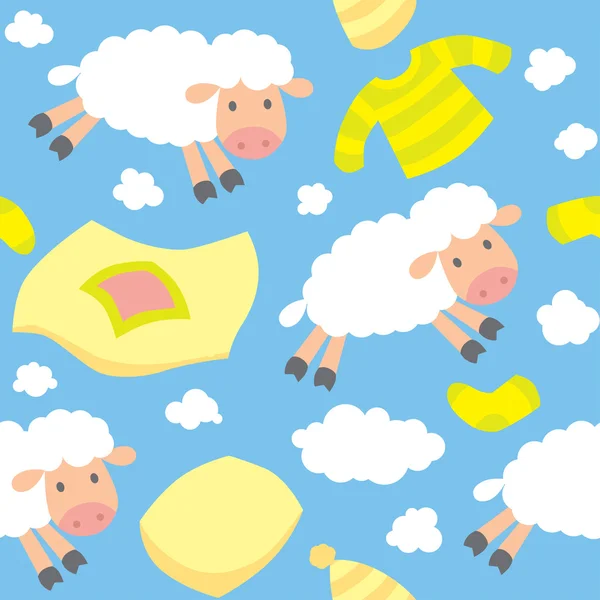 Seamless pattern with funny flying sheeps — Stock Vector