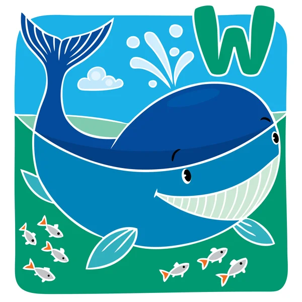 Niños ilustración de pequeña ballena. Alfabeto U — Vector de stock