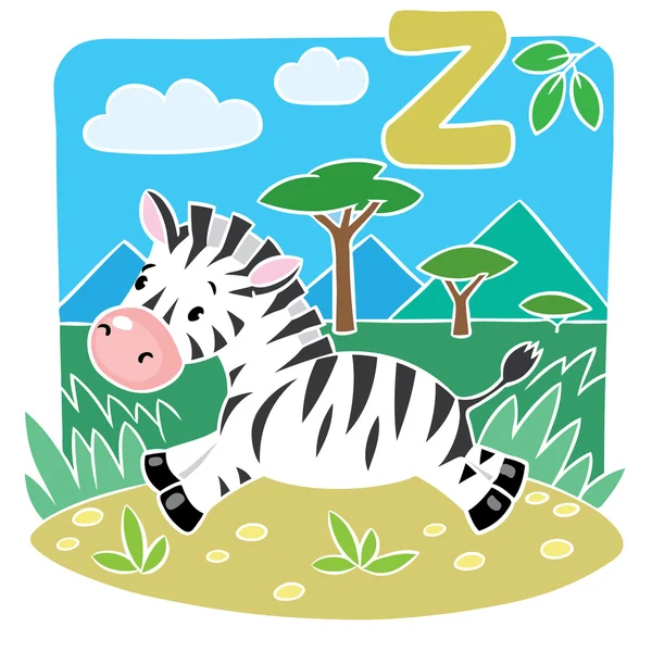 Kinderen illustratie van weinig Zebra. Alfabet Z — Stockvector