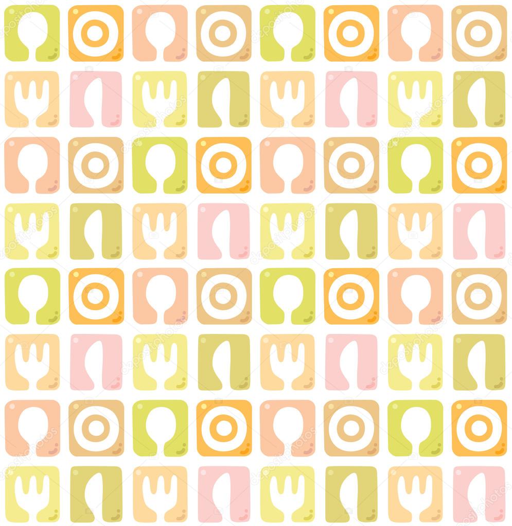 Seamless pattern with spoon, fork, plate and knife
