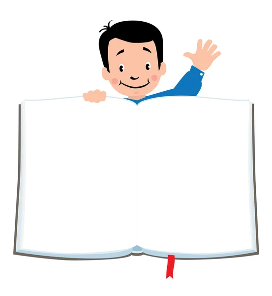 Design template with funny boy and book — Stock Vector