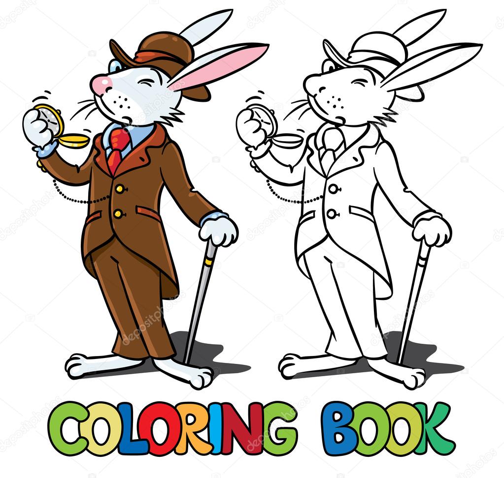 Rabbit in the costume of a gentleman Coloring book