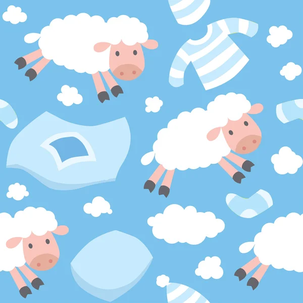 Seamless pattern with funny flying sheeps — Stock Vector