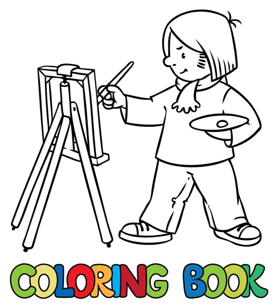 Artiste ou peintre drôle. Livre à colorier — Image vectorielle