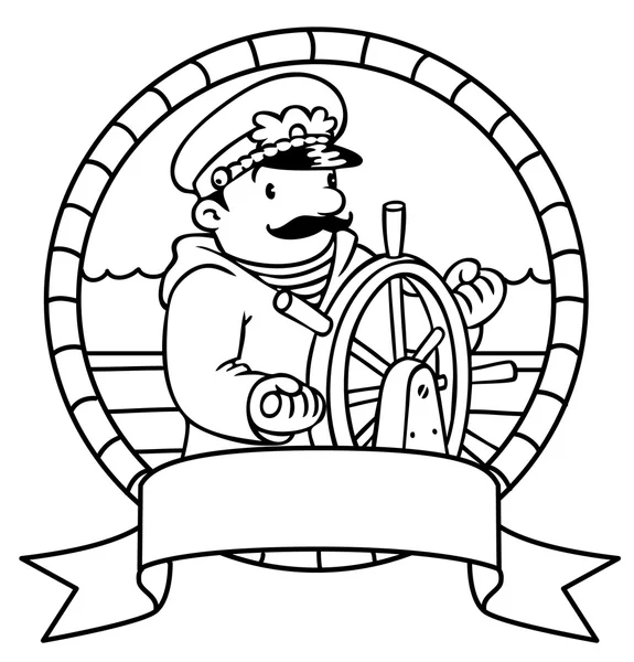 Funny captain or yachtman. Coloring book. Emblem — Stock Vector