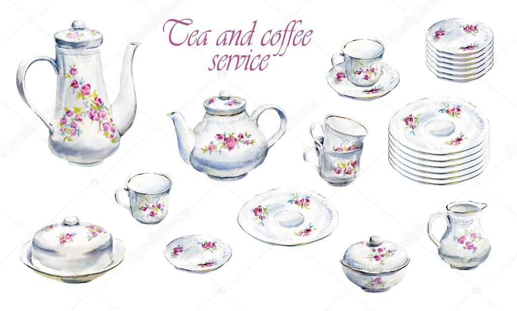 Tea and coffee service. Set of beautiful porcelain. — Stock Photo