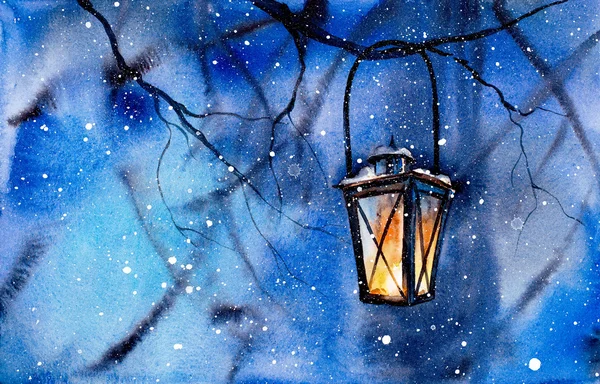 Lampe sur l'arbre. Motif du Nouvel An et de Noël . — Photo