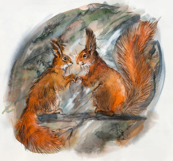 Two squirrels. New Year\'s and Christmas motive.