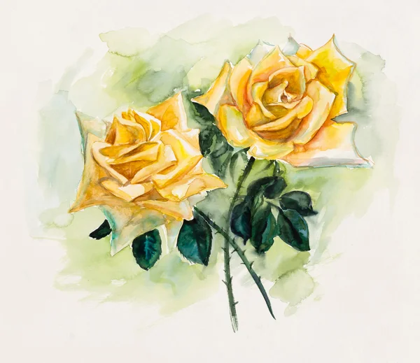 Two yellow roses. Pattern from rose. Wedding drawings. — Stock Photo, Image