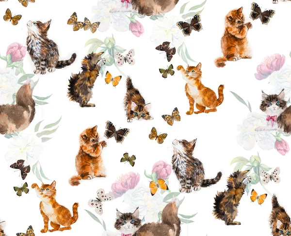 Naadloze katten & vlinders. — Stockfoto
