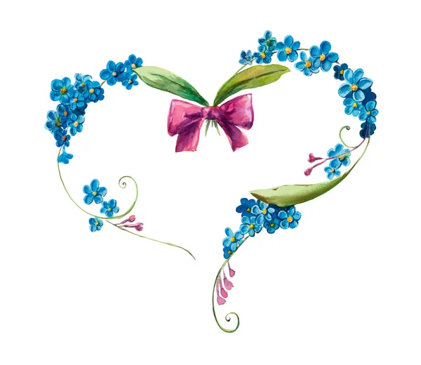 Serca ramki z niebieskie kwiaty. Nie zapomnij o mnie — Zdjęcie stockowe