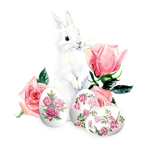 Pembe Gül, Paskalya yumurtaları ve tavşan. Mutlu Paskalya.