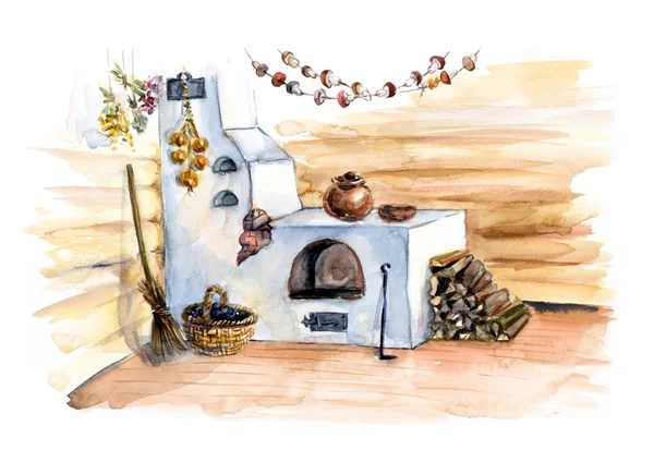 Rus soba. İç Rus günlük Hut.