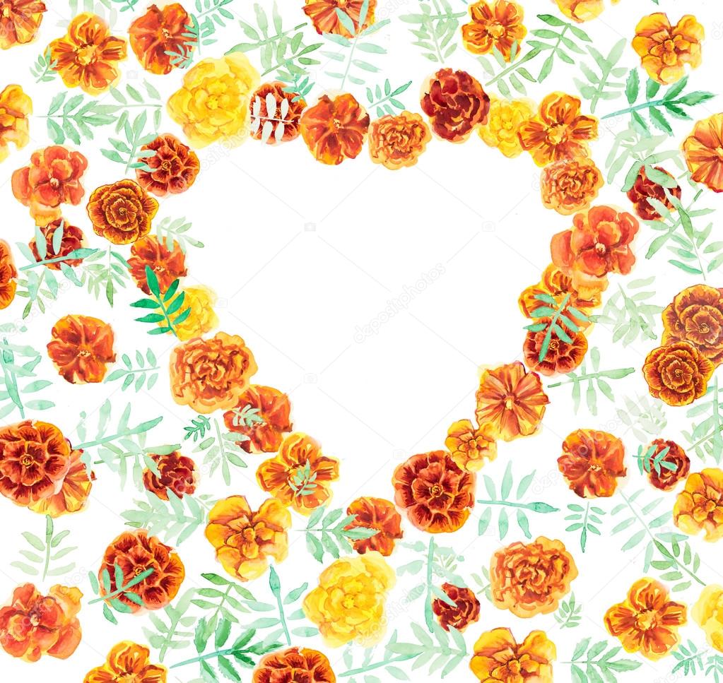 Heart Frame From Marigolds Flower Backdrop Stock Photo C Budogosh