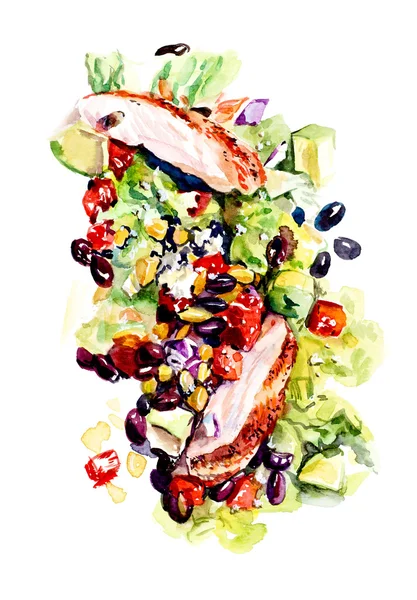 Salat mit Hühnchen. Menü. — Stockfoto
