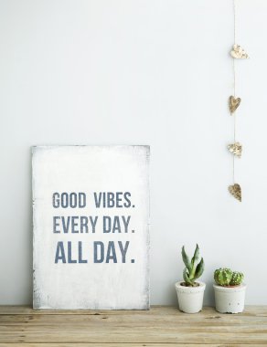 Motivational quote GOOD VIBES. EVERY DAY. ALL DAY. clipart