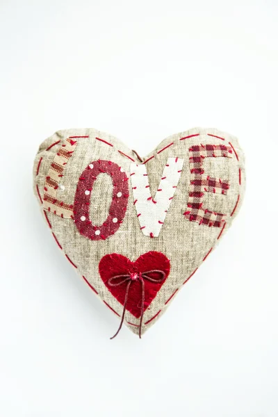 Fabric heart with letters LOVE — Stock Photo, Image