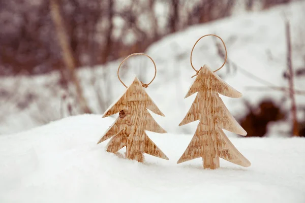 Two white wooden handmade trees — Stock Photo, Image