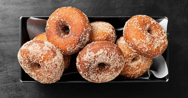 Homemade Fresh Fried Donuts Frosted Cinnamon Sugar — Stock Photo, Image