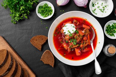 Pancar çorbası - Geleneksel Ukrayna çorbası veya Rus çorbası.