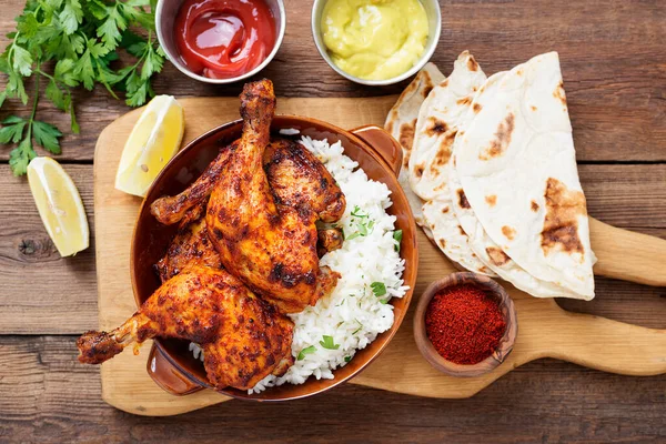 Pollo Tandoori Con Arroz Jazmín Pan Pita Cocina India — Foto de Stock